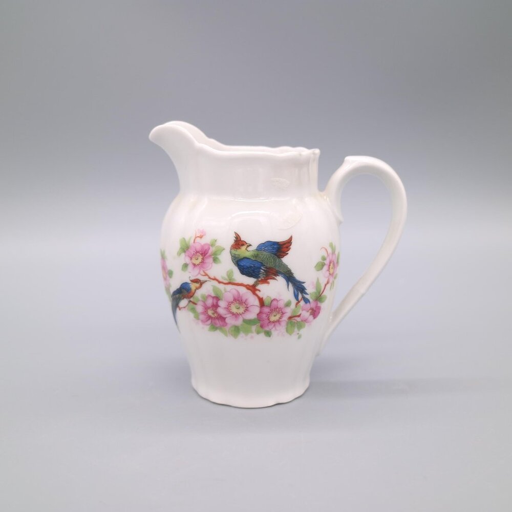 Vintage Fine German Porcelain Floral Design with Birds Creamer Mini Pitcher